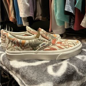 Vans Women's Tropical Floral Slip-On Sneakers - Cream and Orange